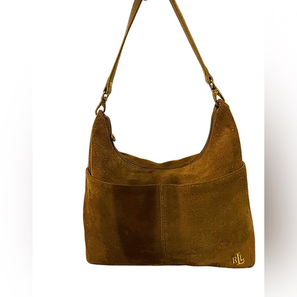 Lauren Ralph Lauren Brown Suede Purse Handbag Tote - Picture 2 of 5
